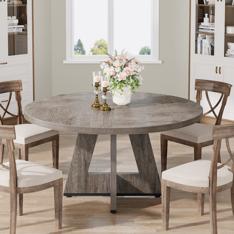 47 inch Round Dining Table for 4 Farmhouse Kitchen Table Ebern Designs Color Gray